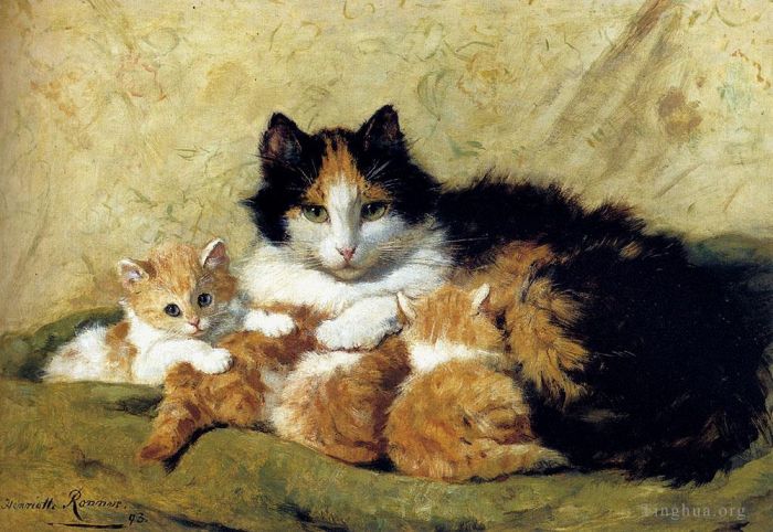 Henriette Ronner-Knip Oil Painting - A Proud Mother
