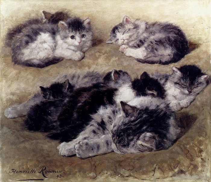Henriette Ronner-Knip Oil Painting - A Study Of Cats