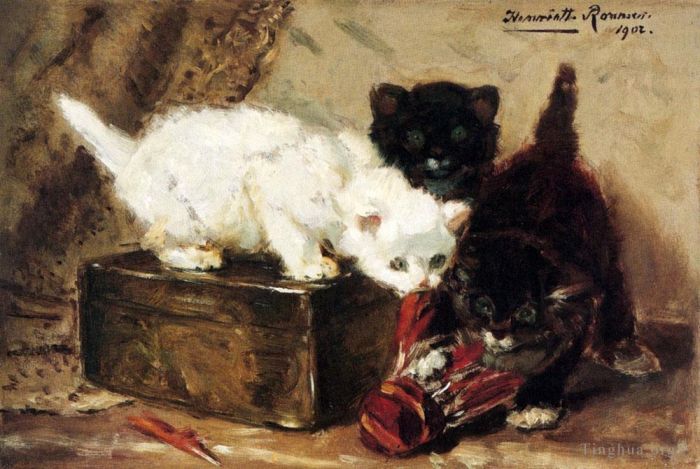 Henriette Ronner-Knip Oil Painting - Kittens At Play