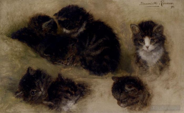 Henriette Ronner-Knip Oil Painting - Studies Of Kittens