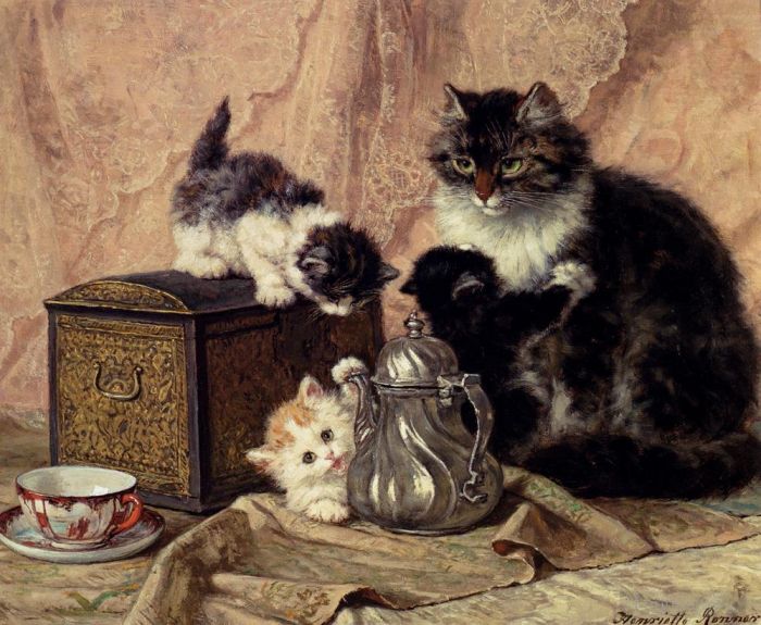 Henriette Ronner-Knip Oil Painting - Teatime For Kittens