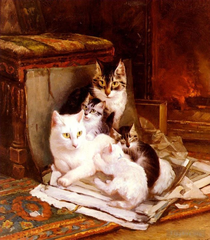 Henriette Ronner-Knip Oil Painting - The Happy Litter