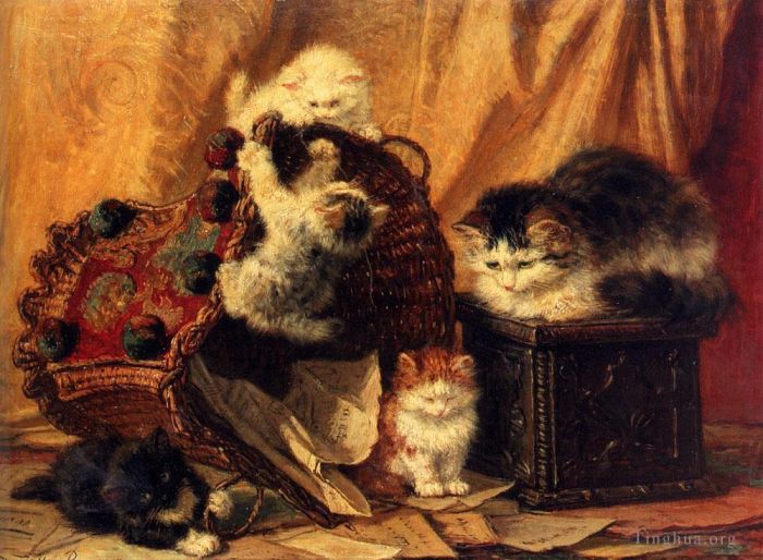 Henriette Ronner-Knip Oil Painting - The Turned Over Waste paper Basket