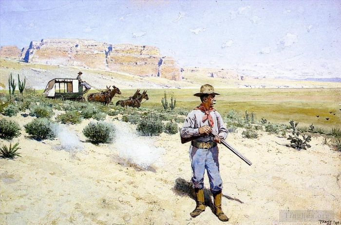 Henry Farny Oil Painting - Defending the Stagecoach