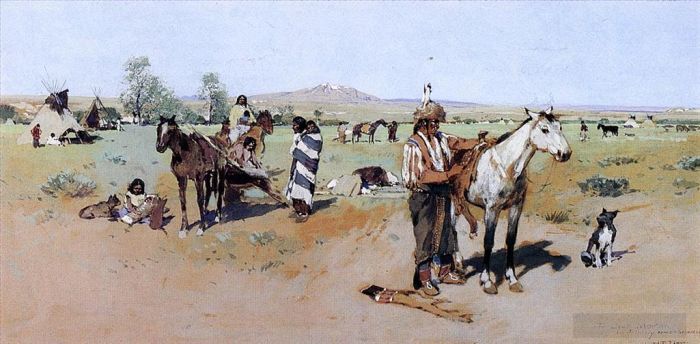 Henry Farny Oil Painting - Indian Encampment2
