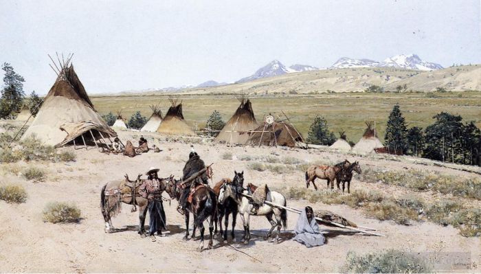 Henry Farny Oil Painting - Indian Encampment