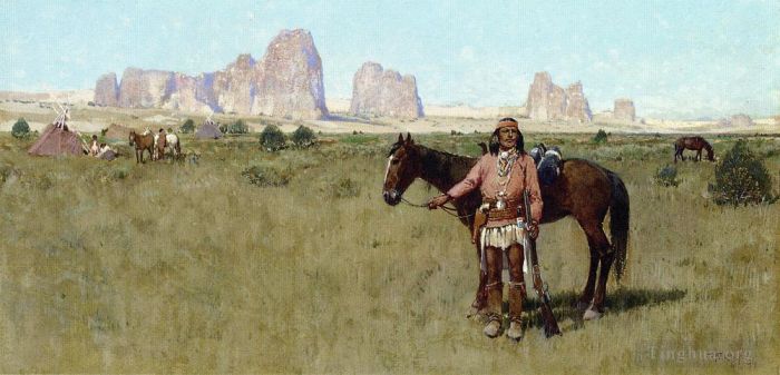 Henry Farny Oil Painting - Warrior and Teepees
