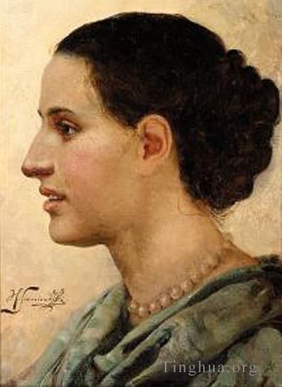 Henryk Siemiradzki Oil Painting - Portrait of a Young Woman