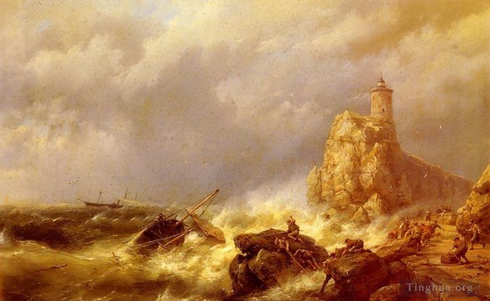 Hermanus Koekkoek Snr Oil Painting - A Shipwreck In Stormy Seas