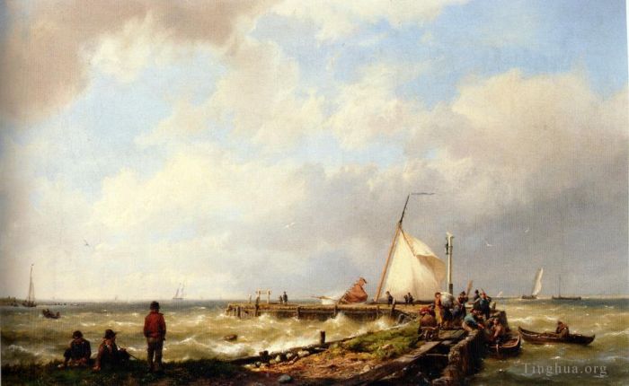Hermanus Koekkoek Snr Oil Painting - Bringing in the Catch