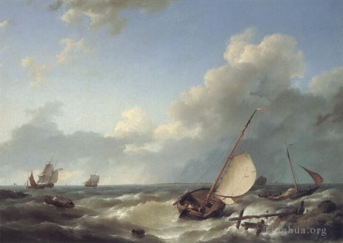 Hermanus Koekkoek Snr Oil Painting - Shipping in a Stiff Breeze