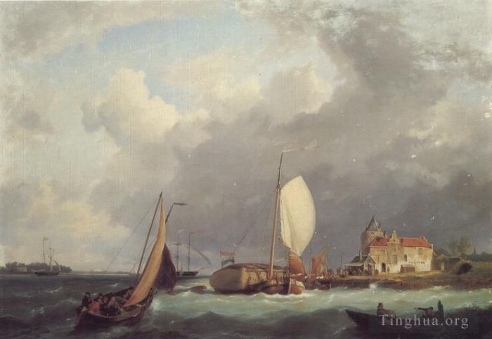 Hermanus Koekkoek Snr Oil Painting - Shipping off the Dutch Coast