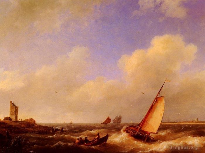 Hermanus Koekkoek Snr Oil Painting - The Scheldt River At Flessinghe