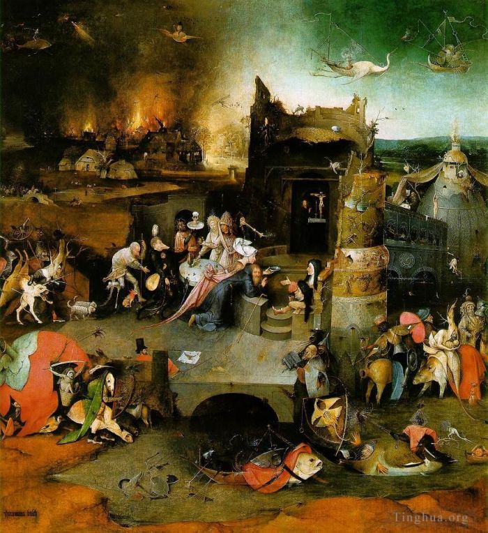 Hieronymus Bosch Oil Painting - Temptation of St Anthony central panel of the triptych moral