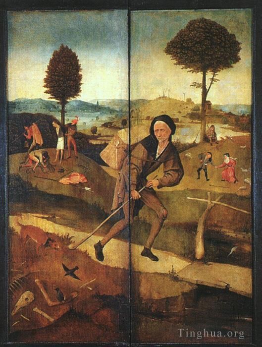 Hieronymus Bosch Oil Painting - The Path of Life outer wings of a triptych moral