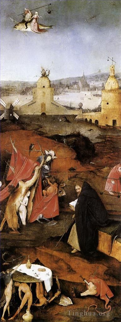 Hieronymus Bosch Oil Painting - Triptych of temptation of st anthony 1502