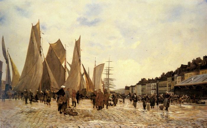 Hippolyte Camille Delpy Oil Painting - The Docks At Dieppe