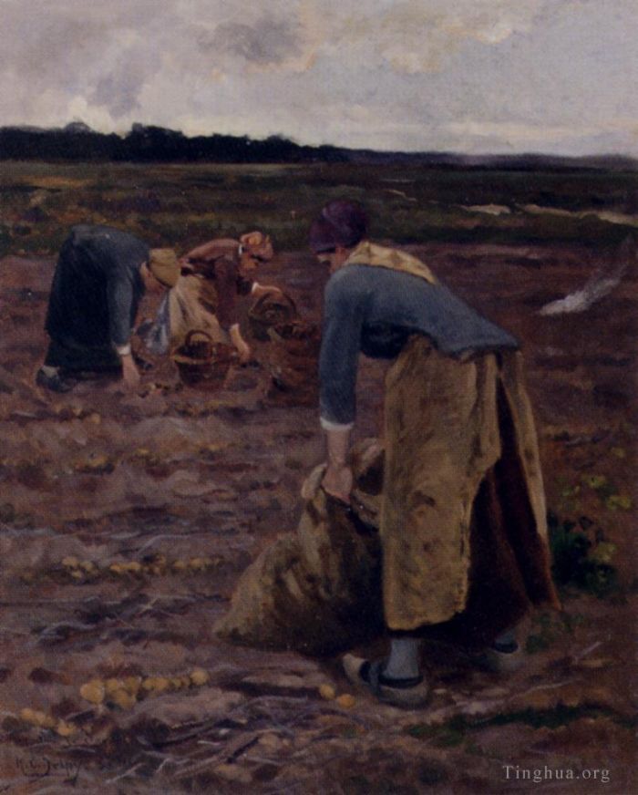 Hippolyte Camille Delpy Oil Painting - The Potato Gatherers Hippolyte Camille Delpy