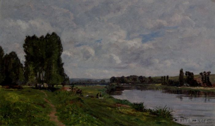 Hippolyte Camille Delpy Oil Painting - Washerwoman On The Riverbank