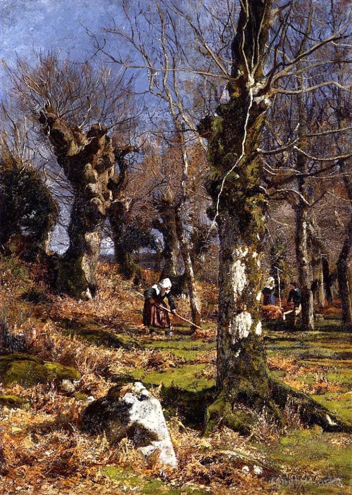 Hugh Bolton Jones Oil Painting - Gathering Leaves