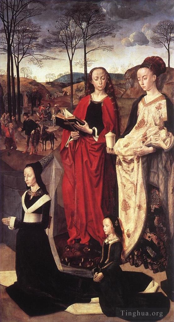 Hugo van der Goes Oil Painting - Sts Margaret And Mary Magdalene With Maria Portinari