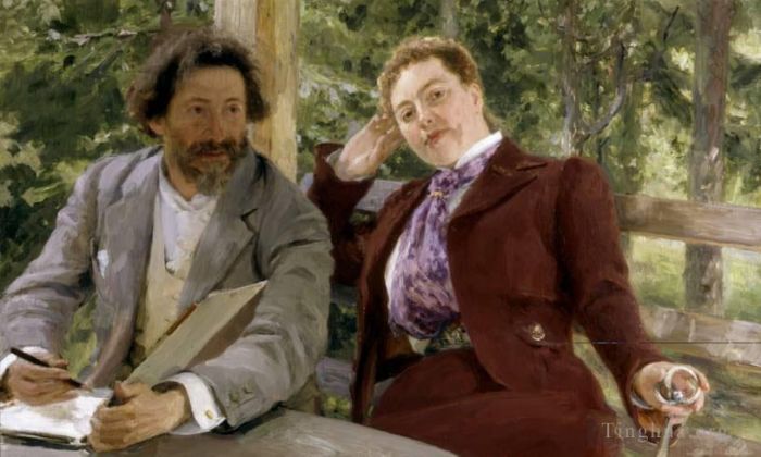 llya Yefimovich Repin Oil Painting - Double Portrait of Natalia Nordmann and Russian Realism