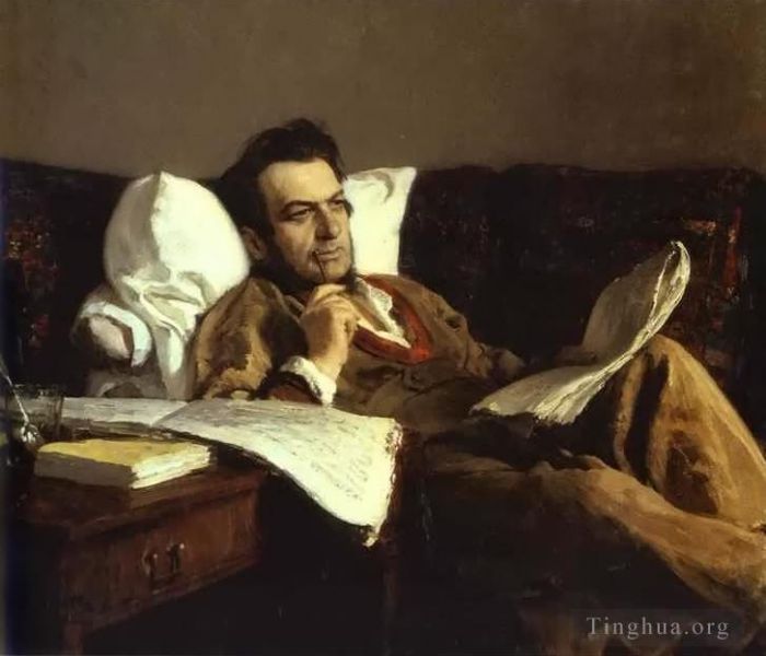 llya Yefimovich Repin Oil Painting - Mikhail Glinka Russian Realism