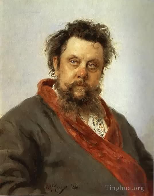 llya Yefimovich Repin Oil Painting - Modest Mussorgsky Russian Realism