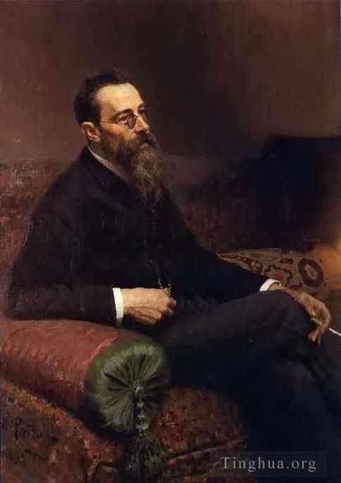 llya Yefimovich Repin Oil Painting - Nikolay Rymsky Korsakov Russian Realism