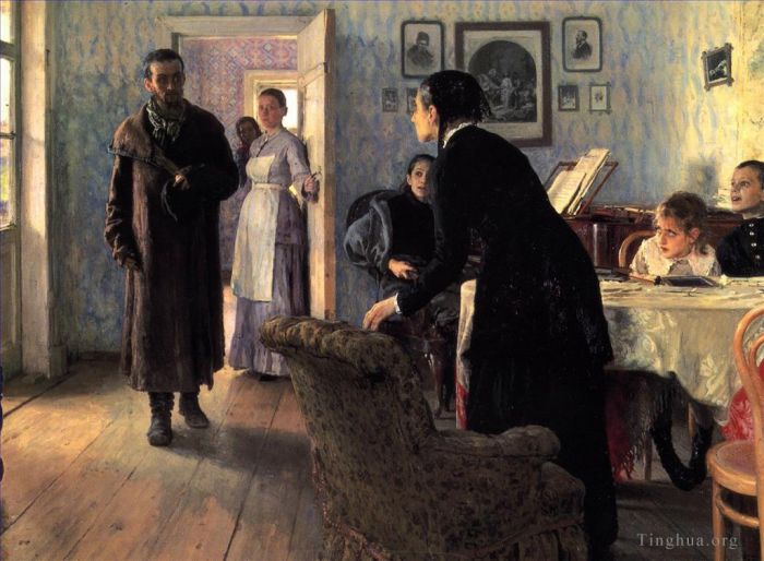 llya Yefimovich Repin Oil Painting - Unexpected visitors Russian Realism