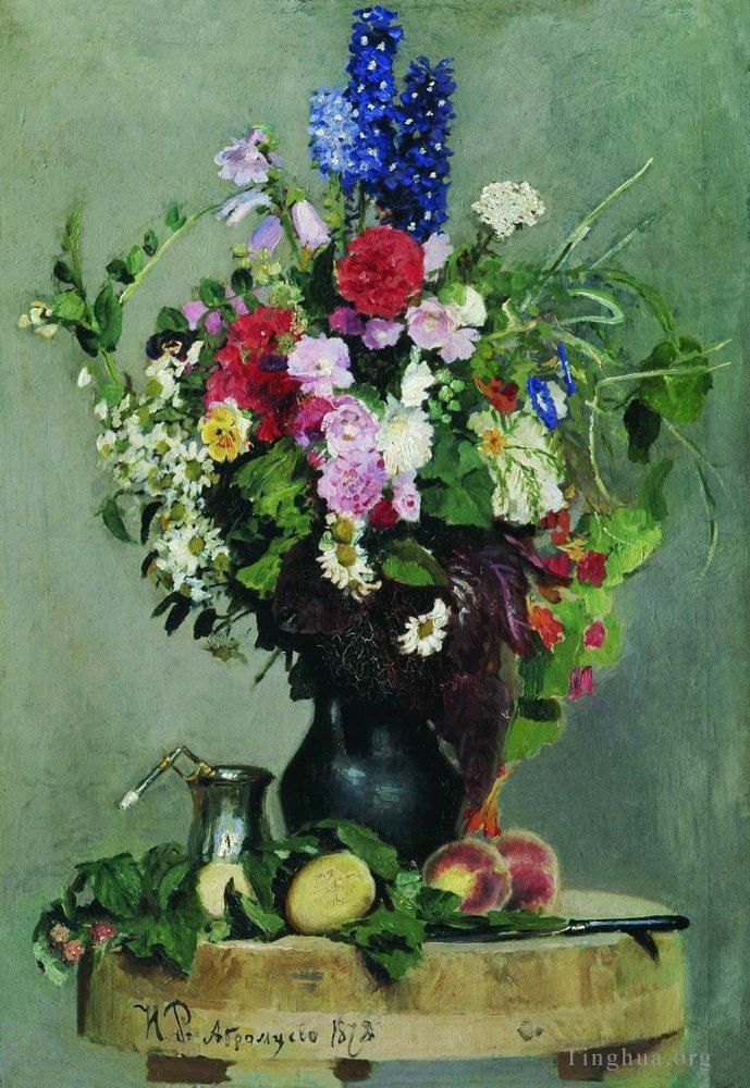 llya Yefimovich Repin Oil Painting - A bouquet of flowers 1878