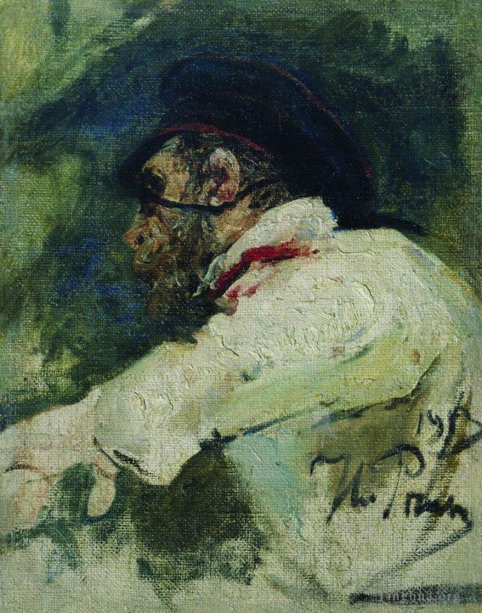 llya Yefimovich Repin Oil Painting - A man in white jacket 1913