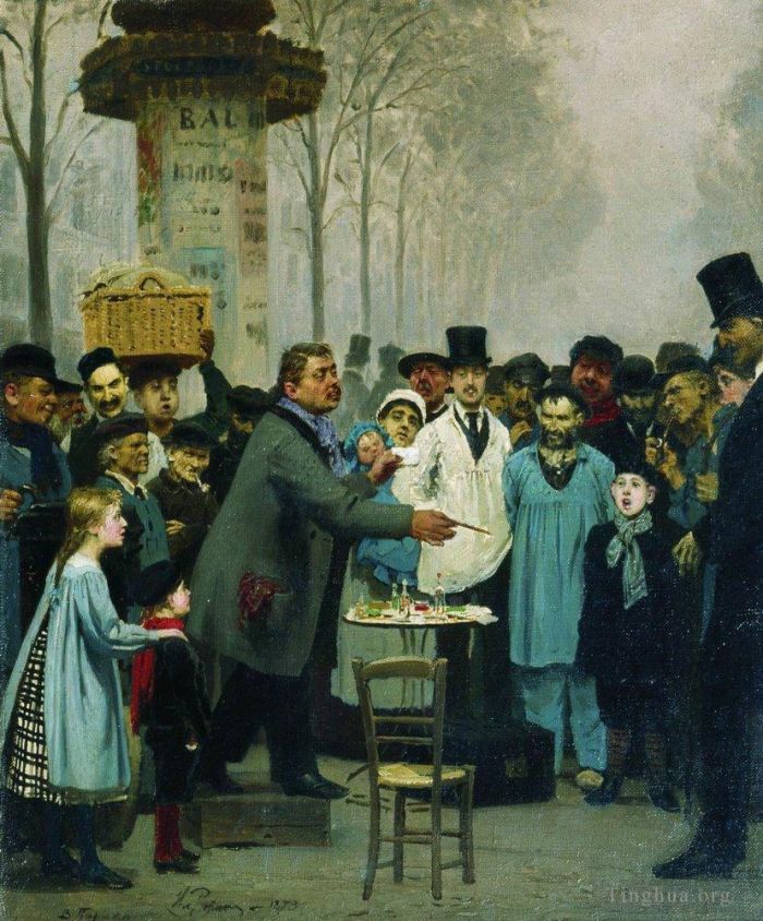 llya Yefimovich Repin Oil Painting - A newspaper seller in paris 1873