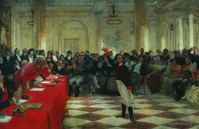 llya Yefimovich Repin Oil Painting - A pushkin on the act in the lyceum on jan 1811911