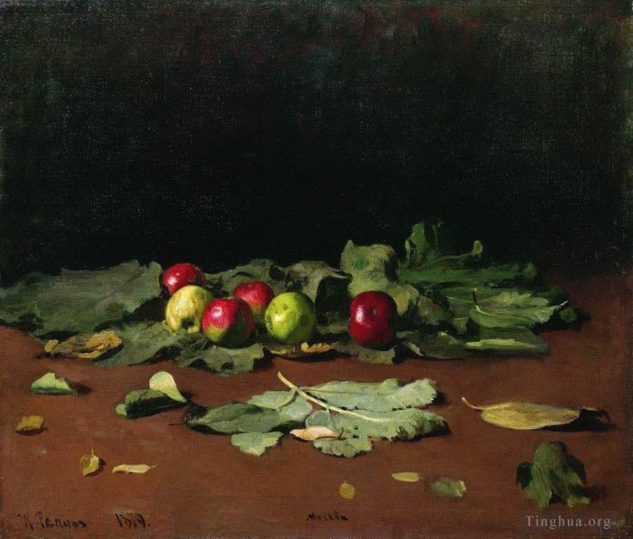llya Yefimovich Repin Oil Painting - Apples and leaves 1879