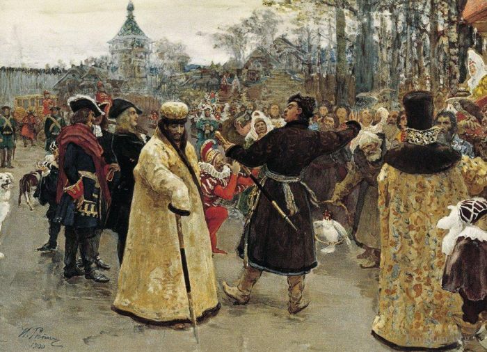 llya Yefimovich Repin Oil Painting - Arrival tsars piotr and ioann 1900