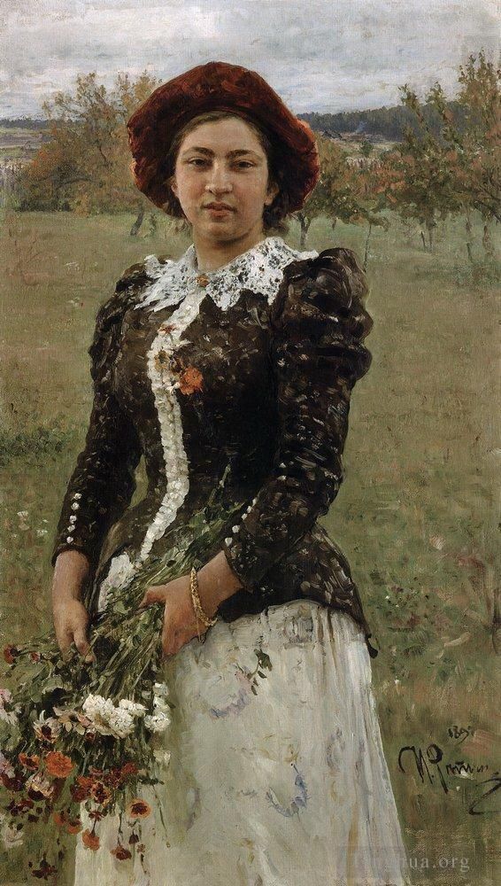 llya Yefimovich Repin Oil Painting - Autumn bouquet portrait of vera repina 1892
