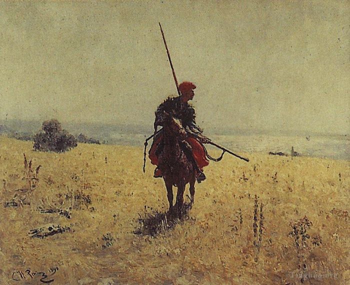 llya Yefimovich Repin Oil Painting - Cossack in the steppe