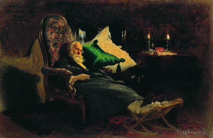 llya Yefimovich Repin Oil Painting - Death of fedor chizhov 1877