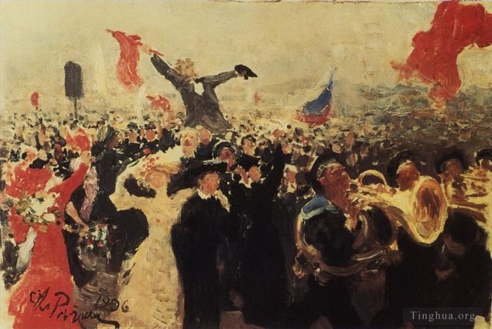llya Yefimovich Repin Oil Painting - Demonstration on october 1190sketch 1906
