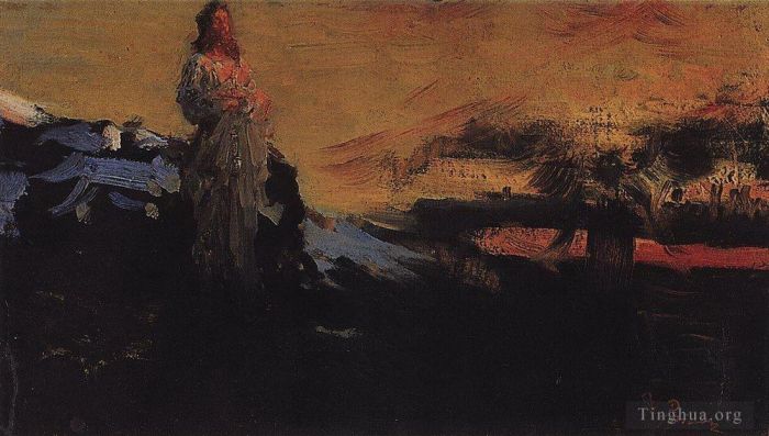 llya Yefimovich Repin Oil Painting - Follow me satan 1891