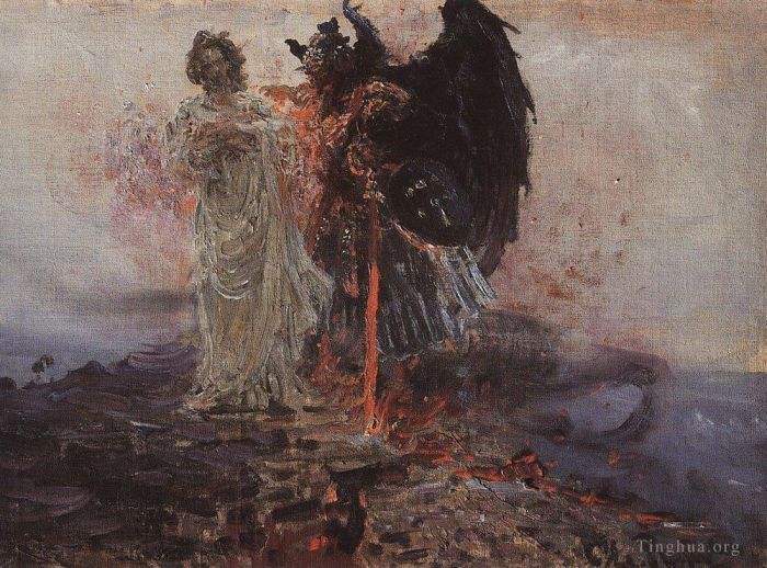 llya Yefimovich Repin Oil Painting - Follow me satan 1895