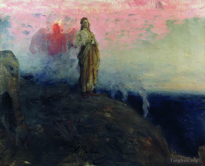 llya Yefimovich Repin Oil Painting - Follow me satan temptation of jesus christ 1903