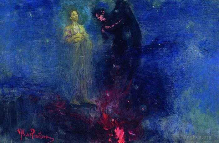llya Yefimovich Repin Oil Painting - Get away from me satan