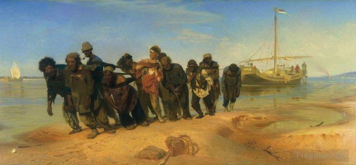 llya Yefimovich Repin Oil Painting - Barge Haulers on the Volga