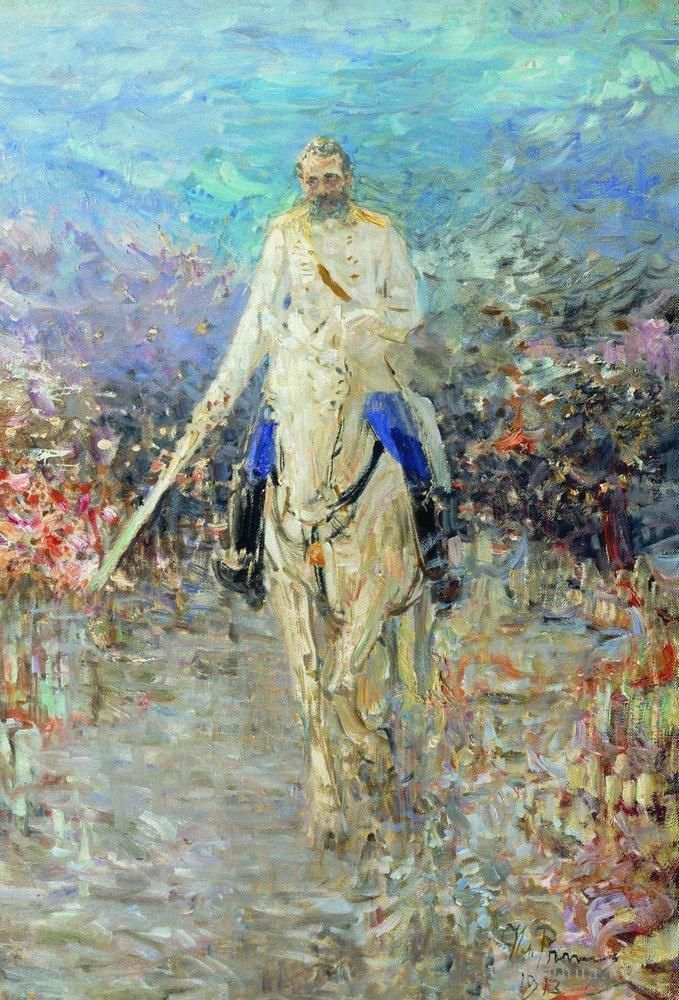 llya Yefimovich Repin Oil Painting - Horse riding portrait 1913