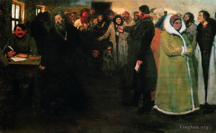 llya Yefimovich Repin Oil Painting - In the township board 1877