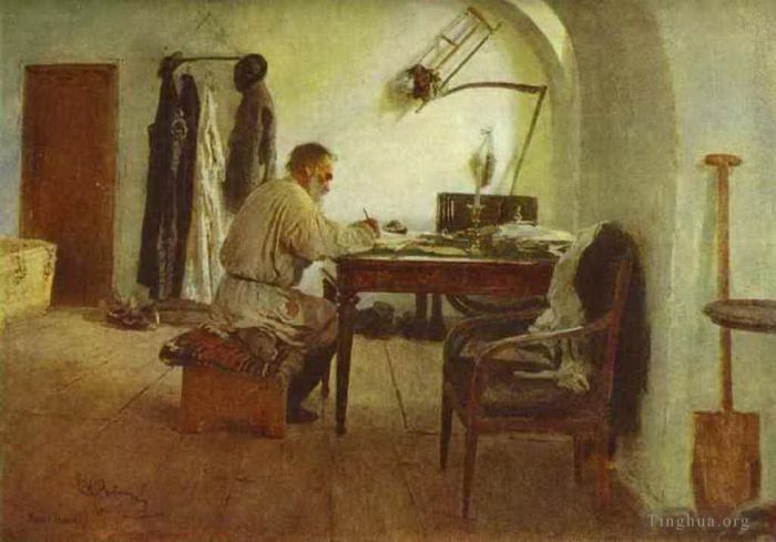 llya Yefimovich Repin Oil Painting - Leo tolstoy in his study 1891