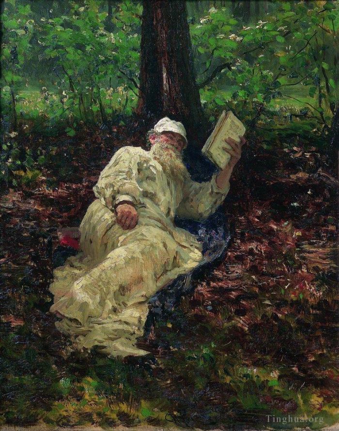 llya Yefimovich Repin Oil Painting - Leo tolstoy in the forest 1891