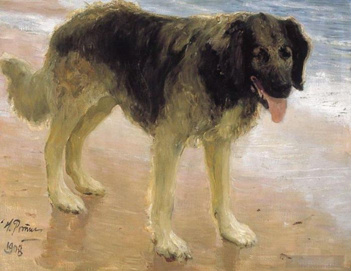 llya Yefimovich Repin Oil Painting - Man s best friend dog 1908